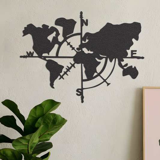 Metal World Map Compass / Map Of Life Metal Sign / Metal World Wall Art / World Home Decor / Compass Wall Art / Home Decor / Map of World